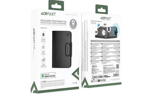 ACEFAST S6 Passport Cover Positioning Device Works with Apple Find My - Black